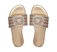 Momolaa Womens Diamond Sliders UK 4.5 Clearance Slip on Open Toe Mules Slipper Rhinestone Flat Sandals Glitter Bling Dressy Fashion Sparkly Slides Open Toe Khaki Footwear