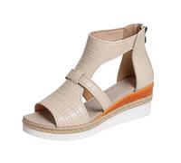 Momolaa Womens Espadrilles Gladiator Wedge Sandals Size 7.5 PU#_Beige Bohemian Braided Wedge Heels Open Toe Summer Platform Espadrilles Sandals with Back Zipper Comfortable Walking Shoes Sandle