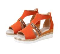 Momolaa Womens Espadrilles Gladiator Wedge Sandals Size 7 Orange Bohemian Braided Wedge Heels Open Toe Summer Platform Espadrilles Sandals with Back Zipper Comfortable Walking Shoes Sandle