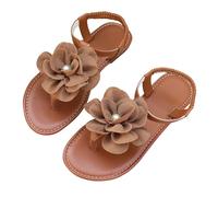 Momolaa Women's Flower Thong Flat Sandals size 4.5 Vacation Holiday Wedding Sandals for Bride T-Strap Thongs Open Toe Ankle Strap Sandal Summer Beach Shoes Brown Trendy Footwear