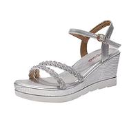 Momolaa Women's Glitter Rhinestone Open Toe Platform Wedges Sandals Ankle Strap Shinny Crystal Wedding Dress Shoes,Wedge Heel Platform Sandals for Women 4.5 03_Silver