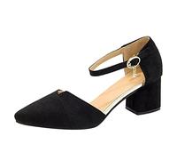 Momolaa Womens Heels Ankle Strap Court Shoes Block High Heel Chunky Dress Sandals Closed Pointed Toe Heels Wedding Party Pumps Slip On Low Heel Party Courts Pump Size 6 3#Black