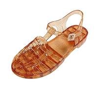 Momolaa Women's Jelly Sandals Clearance Gladiator T-Strap Flat Strappy Jelly Sandal Bling Beach Crystal 80s 90s Retro Flat Shoes UK 6#1_Orange