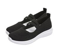 Momolaa Women's Knit Mary Jane Sneakers Trainers Arch Support Memory Foam Flats Walking Daily Office Shoes