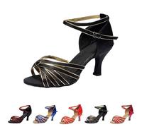 Momolaa WOMEN's Latin Dance Shoes Clearance Size 6 Satin Open Toe High Heel Ballroom Salsa Dance Salsa Bachata Tango Samba Ballroom Party Practice Dancing Shoes Gold Footwear
