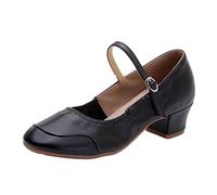 Momolaa Women's Mary Jane Dance Shoes Sandals Chunky Heel Pumps Round Closed Toe Mid Low Heels Office Work Shoes,CLEARANCE Black 5.5