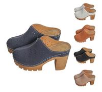 Momolaa Womens Platform Mules Pumps Round Closed Toe Block Heel Mule Wide Fit Chunky High Heeled Slip on Slippers Sandals & Slides Clogs Shoes Sandles A1#Navy Footwear UK 4.5