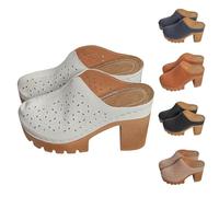 Momolaa Womens Platform Mules Pumps Round Closed Toe Block Heel Mule Wide Fit Chunky High Heeled Slip on Slippers Sandals & Slides Clogs Shoes Sandles A1#White Footwear UK 4