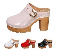 Momolaa Womens Platform Mules Pumps Round Closed Toe Block Heel Mule Wide Fit Chunky High Heeled Slip on Slippers Sandals & Slides Clogs Shoes Sandles B1#Beige Footwear UK 6