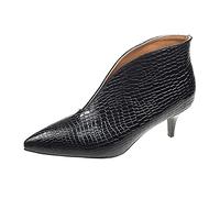 Momolaa Womens Pointed Toe Stacked Mid Heel Ankle Boots V Cut Snakeskin Chunky Low Heel Stacked Mid Heel Booties 6.5 Black-d