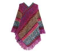 Momolaa Womens Pullover Poncho,Knitted Shawls and Wraps for Ladies Retro Ethnic Style Cable Knit Dress Christmas Ponchos C1_Hot pink