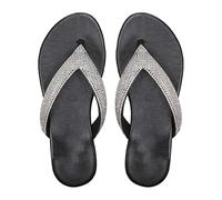 Momolaa Women's Rhinestones Flip Flops Bling Sparkly Diamante Toe Post Flat Thong Sandal Flipflops Ladies Summer Beach Pool Shoes Dress Sandals size 5 Warehouse Clearance 005_Black