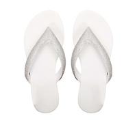 Momolaa Women's Rhinestones Flip Flops Bling Sparkly Diamante Toe Post Flat Thong Sandal Flipflops Ladies Summer Beach Pool Shoes Dress Sandals size 6.5 Warehouse Clearance 005_White