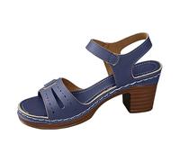 Momolaa Womens Sandals with Block Heel Size 4 02#_Blue Open Toe Comfortable Sandals Summer Platform Lightweight Chunky Heeled Sandal with Ankle Strap for Casual & Dressy Sandle
