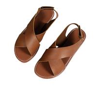 Momolaa Women's Slingback Flat SANDALS Size 7 UK Clearance Faux Leather Crisscross Flat Sandal Buckle Adjustable Back Strap Summer Holiday Shoes Brown footwear gifts