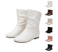 Momolaa Women's Slouchy Flat Ankle Boots Size 4.5 No Heel Slouch Slip on Casual Ankle Boots Round Toe Pull on Flat Ankle Booties for Women Fall Winter PU White 2026 Footwear
