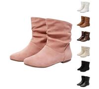 Momolaa Women's Slouchy Flat Ankle Boots Size 6.5 No Heel Slouch Slip on Casual Ankle Boots Round Toe Pull on Flat Ankle Booties for Women Fall Winter Suede Pink 2026 Footwear