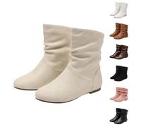 Momolaa Women's Slouchy Flat Ankle Boots Size 7.5 No Heel Slouch Slip on Casual Ankle Boots Round Toe Pull on Flat Ankle Booties for Women Fall Winter Suede Beige 2026 Footwear
