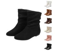 Momolaa Women's Slouchy Flat Ankle Boots Size 7 No Heel Slouch Slip on Casual Ankle Boots Round Toe Pull on Flat Ankle Booties for Women Fall Winter Suede Black 2026 Footwear