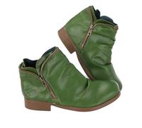 Momolaa Womens Soft Leather Zipper Ankle Boots - Low Heel Fashion Shoes - Platform, Cowboy Boots - Size 4 Green