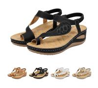 Momolaa Womens Toe Ring Wedge Heel Sandals Size 4 03#_Black Comfortable Orthopedic Flip Flops T Strap Footbed Sandals Elastic Ankle Strap Slip on Summer Beach Shoes Wedges Sandle
