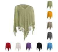 Momolaa Women's V Neck Pullover Wrap Shawl Knitted Geometric Tassel Lightweight Shawl Top for Women Cocktail UK Clearance #1_Black