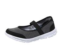 Momolaa Womens Walking Shoes Slip on Comfortable Elastic Sneakers with Elastic Strap Mary Jane Flat 5.5 Black