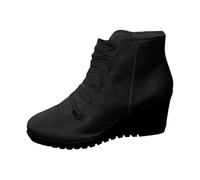 Momolaa Womens Wedge Heel Ankle Boots PU Leather Lace up Pull on Ladies Boots Zipper Fashion Booties Footwear Gift UK