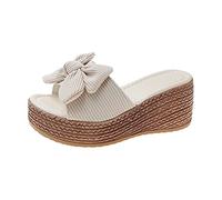 Momolaa Women's Wedges Slide Sandals Outdoor Open Toe Platform Slippers Summer bowknot Wedges Sandals Beach Party Dress Shoes, Women's Slip On Backless Platform Sandals 6 09_Beige