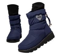 Momolaa Womens Winter Snow Boots with Warm Fur Lining Side Zipper Waterproof Mid Calf Slip on Comfortable Booties Adjustable Non Slip Wedges Outdoor Shoes for Ladies Blue Footwear Size 5.5