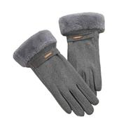 Momolaa Women's Winter Suede Gloves with Faux Fur Cuffs Fleece Lined Touchscreen Windproof Thermal Warm Plush Dress Gloves for Girls Gifts Cold Weather Clearance #02_Grey