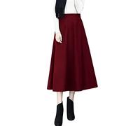 Momolaa Womens Winter Vintage High Elastic Waist A Line Pleated Wool Blend Maxi Skirt with Pockets Lady Skirt M A
