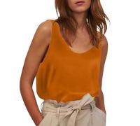 Momolaa Yellow Silk Satin Tank Tops Womens Ladies Scoop Neck Casual Cami Solid Sexy Sleeveless Camisole Blouses Summer Basic Work Shirt Round Neck Top Tank Shirt L