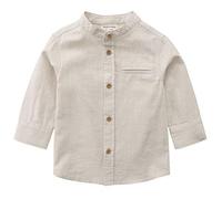 MOMOLAND Little Big Boys Long Sleeve Mandarin Collar Woven Cotton Button Down Linen Design Shirt Solid - Beige - 4 Years