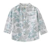 MOMOLAND Little Big Boys Long Sleeve Woven Cotton Button Down Linen Design Shirt Solid Printed, Aqua Leaf 285, 6 Years