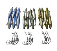 momolures Bass Lures Flashing Core Shad/Flash-J Shad Style for Pike Zander Sea fishing (4inch - 3 Colour Assort Set & Hooks)