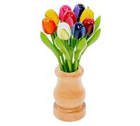 MomoMoments Wooden Tulip Bouquet in a Retro Wooden Vase for Lover Artificial Tulips Hand Painted Height 21cm Decoration Birthday Anniversary Made in Holland