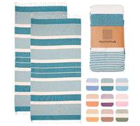 MOMOMUS 2 Pack XL Fouta or Cotton Beach Towels for Adults - Compact, Ultra-Soft, Absorbent - Extra Large Beach Towels for Adults - Green 90x180cm