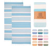 MOMOMUS 2 Pack XL Fouta or Cotton Beach Towels for Adults - Compact, Ultra-Soft, Absorbent - Extra Large Beach Towels for Adults - Turquoise 90x180cm