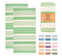 MOMOMUS 2 Pack XL Fouta or Cotton Beach Towels for Adults- Compact, Ultra-Soft, Absorbent - Extra Large Beach Towels for Adults - Apple Green 90x180cm