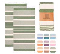 MOMOMUS 2 Pack XL Fouta or Cotton Beach Towels for Adults - Compact, Ultra-Soft, Absorbent - Extra Large Beach Towels for Adults - Khaki 90x180cm