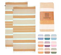 MOMOMUS 2 Pack XL Fouta or Cotton Beach Towels for Adults - Compact, Ultra-Soft, Absorbent - Extra Large Beach Towels for Adults - Mustard 90x180cm