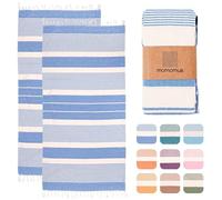 MOMOMUS 2 Pack XL Fouta or Cotton Beach Towels for Adults - Compact, Ultra-Soft, Absorbent - Extra Large Beach Towels for Adults - Sky Blue 90x180cm