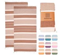 MOMOMUS 2 Pack XL Fouta or Cotton Beach Towels for Adults - Compact, Ultra-Soft, Absorbent - Extra Large Beach Towels for Adults - Brown 90x180cm