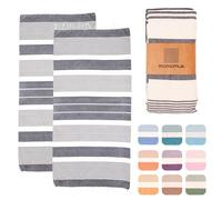 MOMOMUS 2 Pack XL Fouta or Cotton Beach Towels for Adults - Compact, Ultra-Soft, Absorbent - Extra Large Beach Towels for Adults - Grey 90x180cm