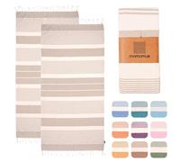 MOMOMUS 2 Pack XL Fouta or Cotton Beach Towels for Adults - Compact, Ultra-Soft, Absorbent - Extra Large Beach Towels for Adults - Beige 90x180cm