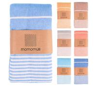 MOMOMUS Fouta XXL, Extra Large Beach Towel for Adults - Beach Picnic Blanket - 100% Cotton, with Fringes and Sand Free - Light Blue, 210x240 cm