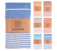 MOMOMUS Fouta XXL, Extra Large Beach Towel for Adults - Beach Picnic Blanket - 100% Cotton, with Fringes and Sand Free - Blue, 210x240 cm