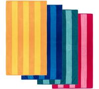 MOMOMUS Large Beach Towels Pack of 4 - Velour Touch, Cabana Stripes and Ultra Absorbent - 86 x 155 cm