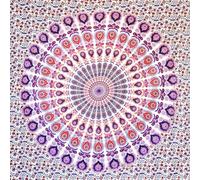 MOMOMUS Mandala Tapestry Wall Hanging - Mural Art, 100% Cotton, Bohemian & Lightweight - Indian Wall Tapestry for Bedroom Aesthetic - White and Lilac, 135x210 cm